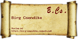 Birg Csendike névjegykártya